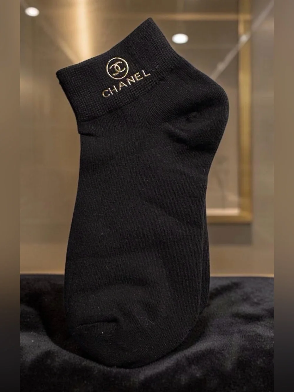 Black Ankle Socks with Gold Logo